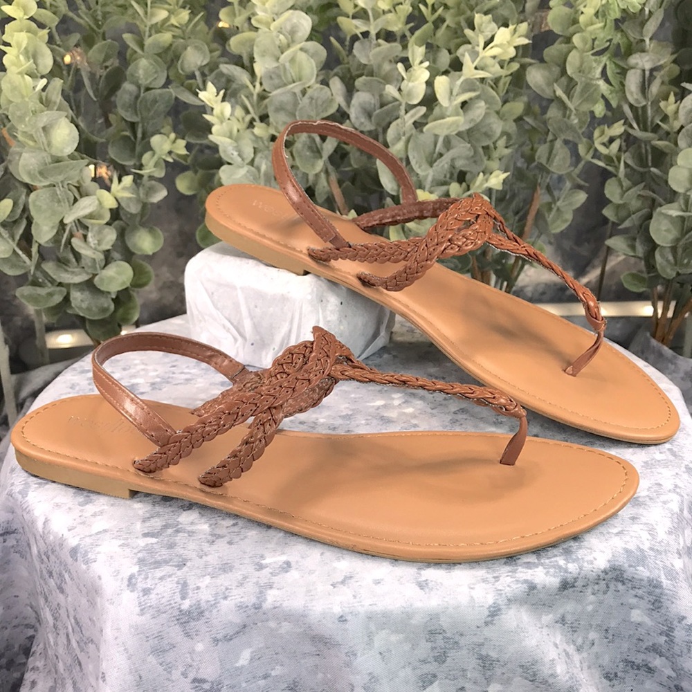 Westloop Tan Braided Thong Slingback Sandals Women’s 7/8M ☀️Clean Like NEW☀️